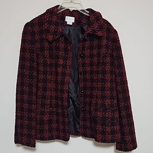 Koret Red Black Tweed Coat Jacket Wool blend Fully Lined Winter Christmas Sz 12